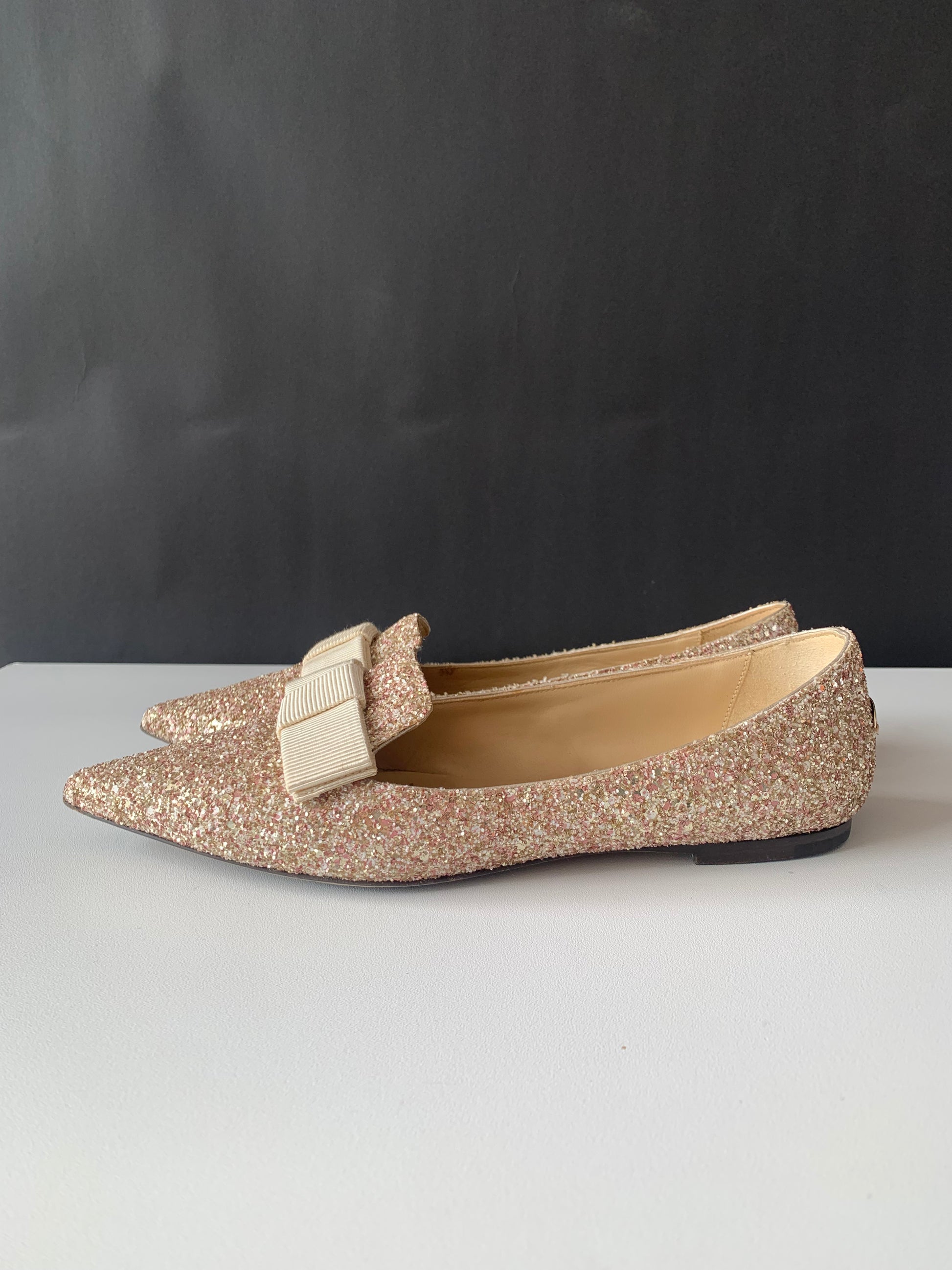 Jimmy Choo Glitter Gala Point Toe Ballerina Flats 37