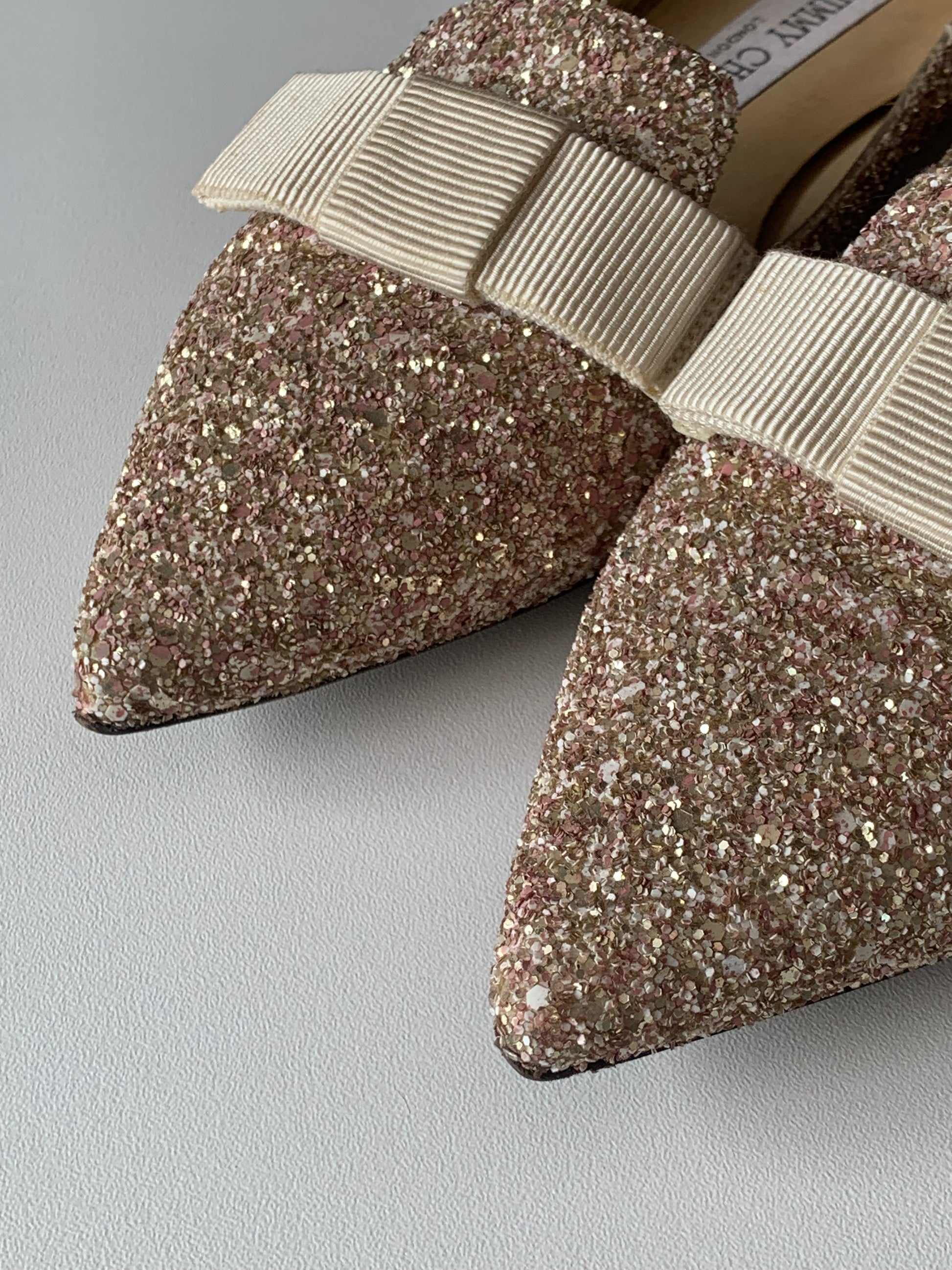 Jimmy Choo Glitter Gala Point Toe Ballerina Flats 37