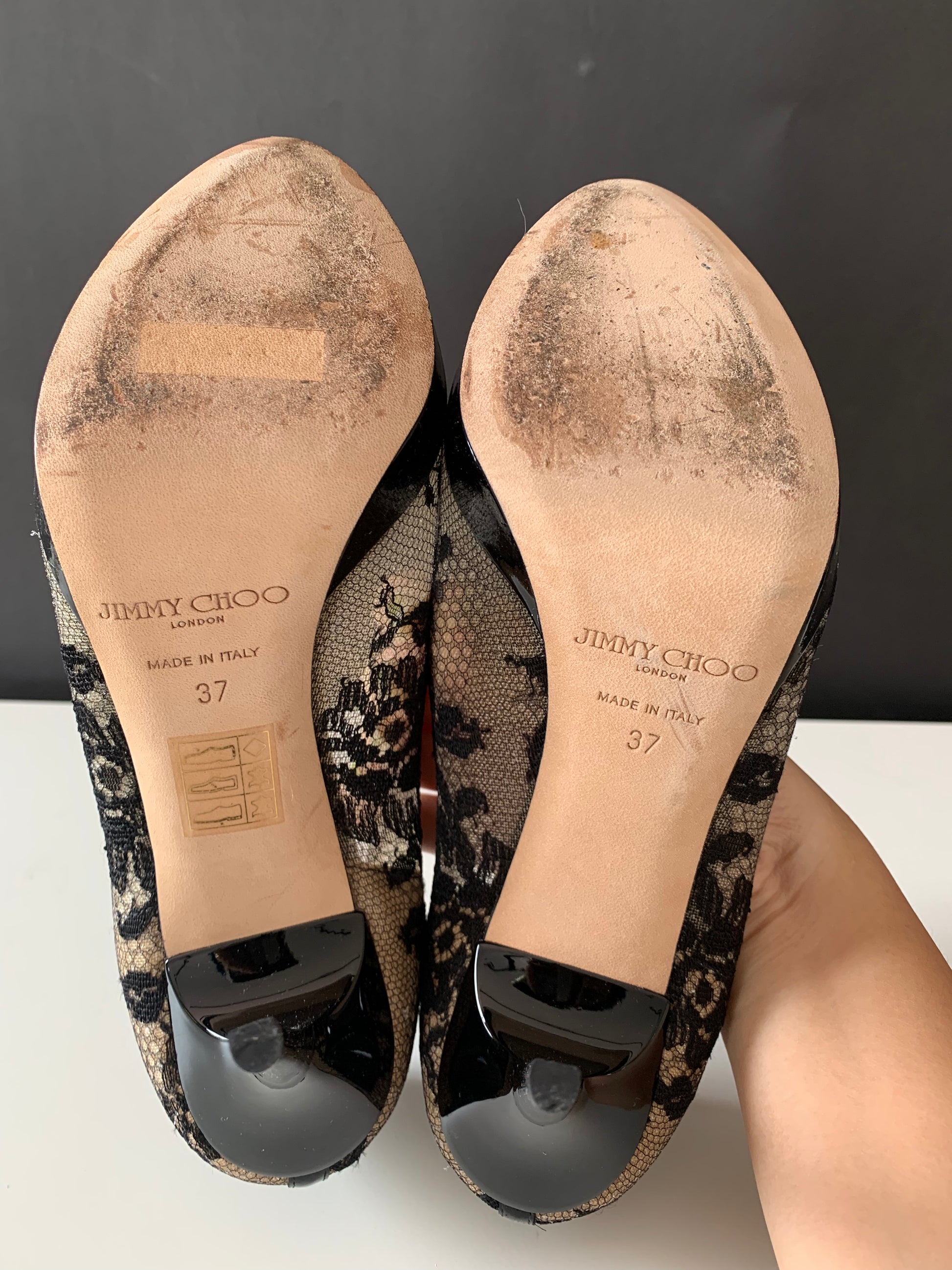 Jimmy Choo Luna Lace Peep Toe Pumps 37