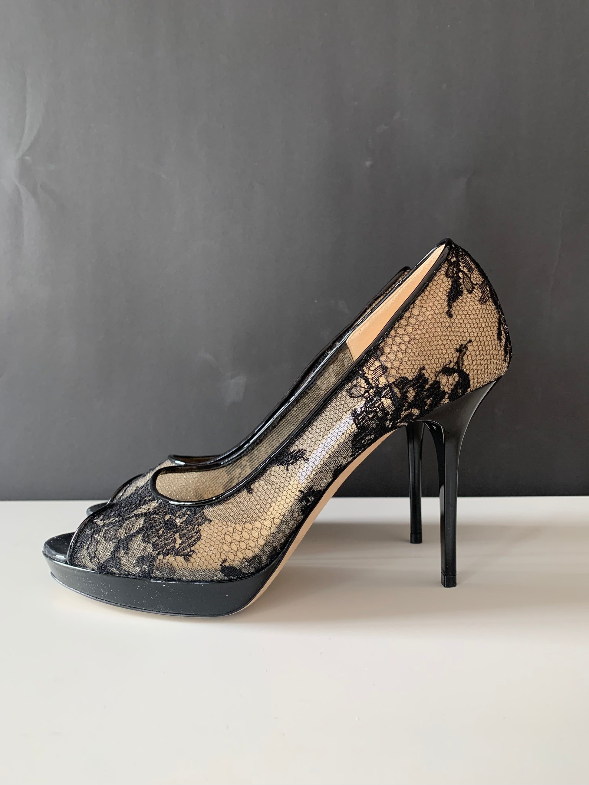 Jimmy Choo Luna Lace Peep Toe Pumps 37
