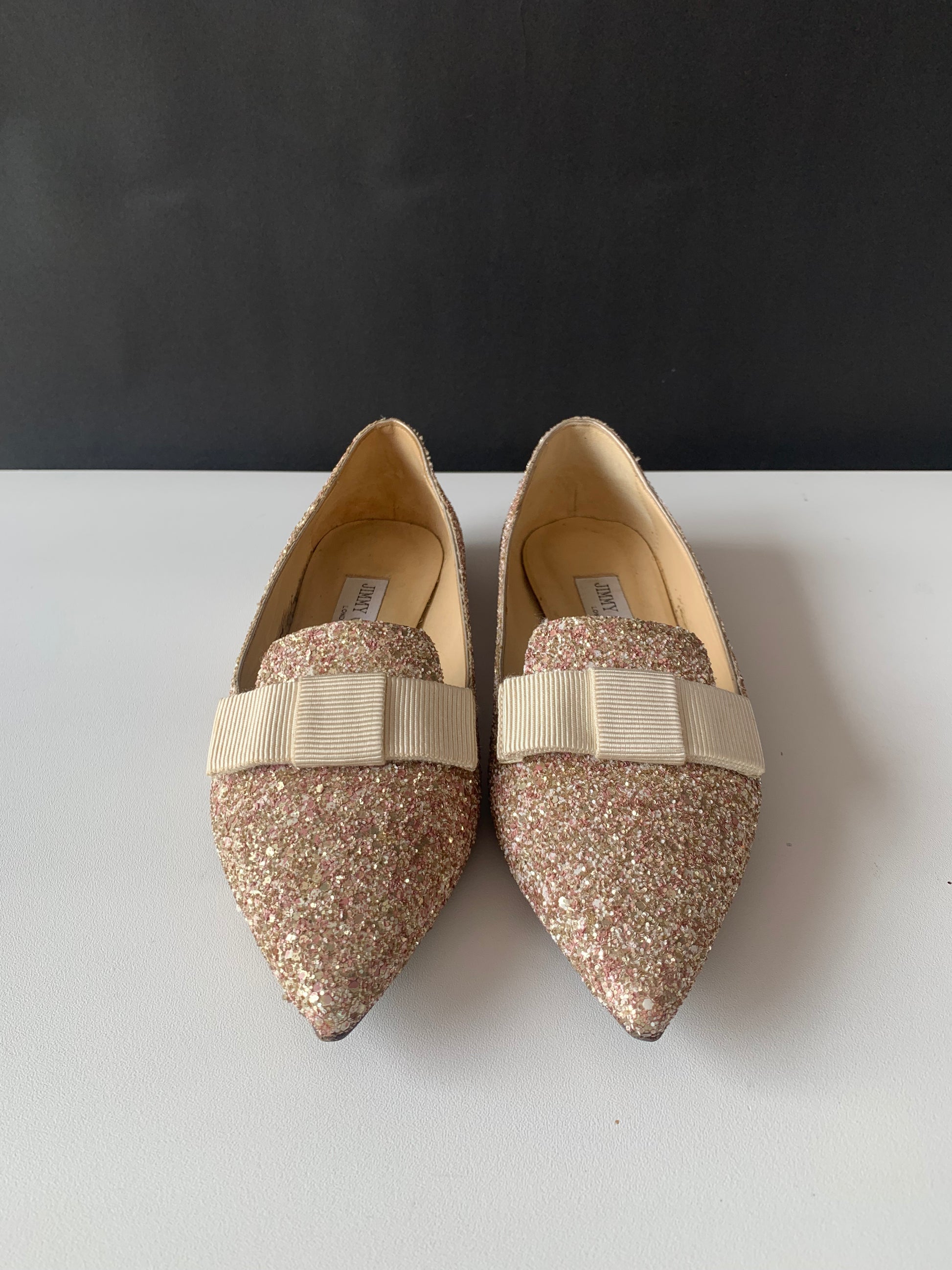 Jimmy Choo Glitter Gala Point Toe Ballerina Flats 37
