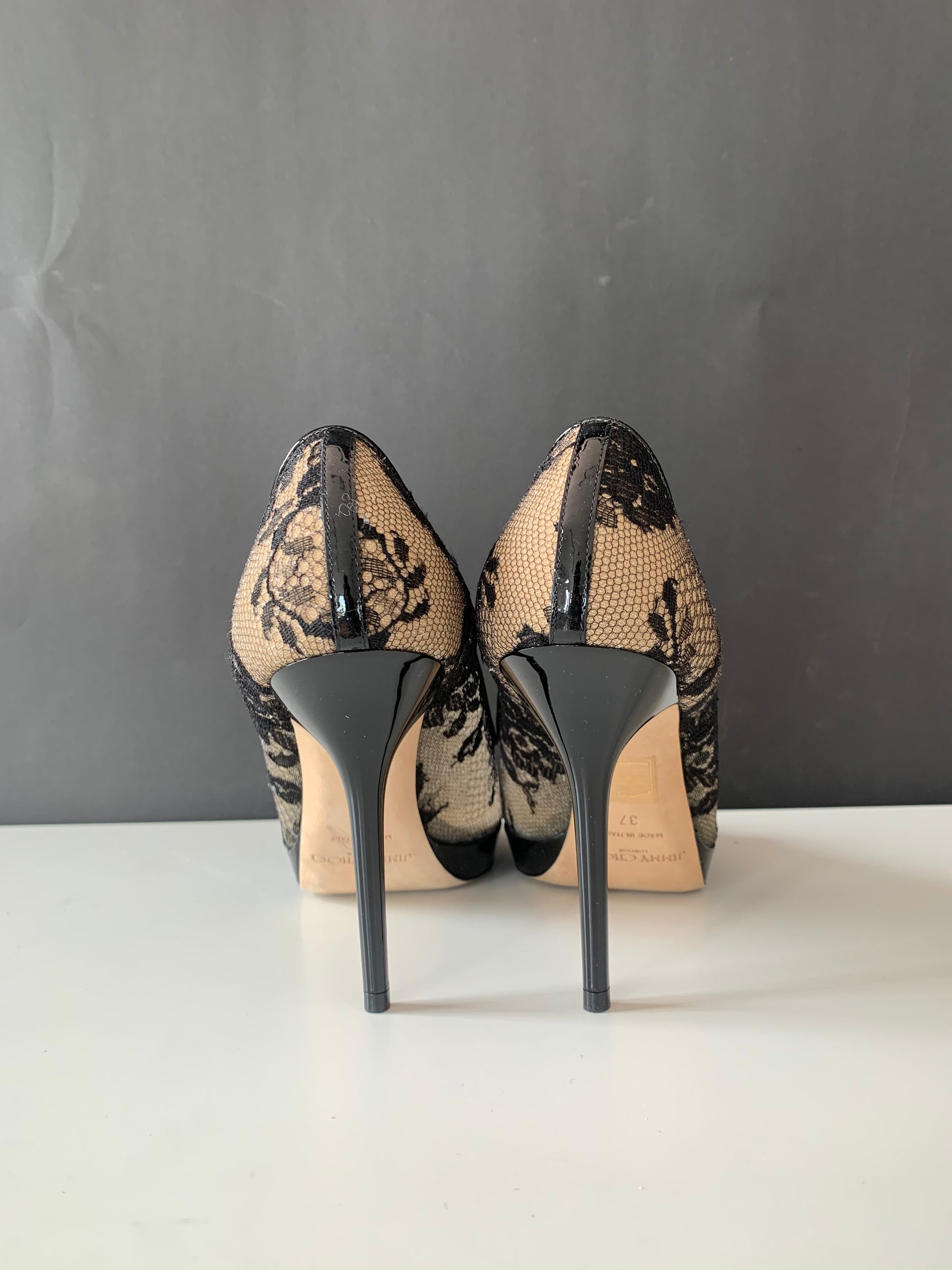 Jimmy Choo Luna Lace Peep Toe Pumps 37