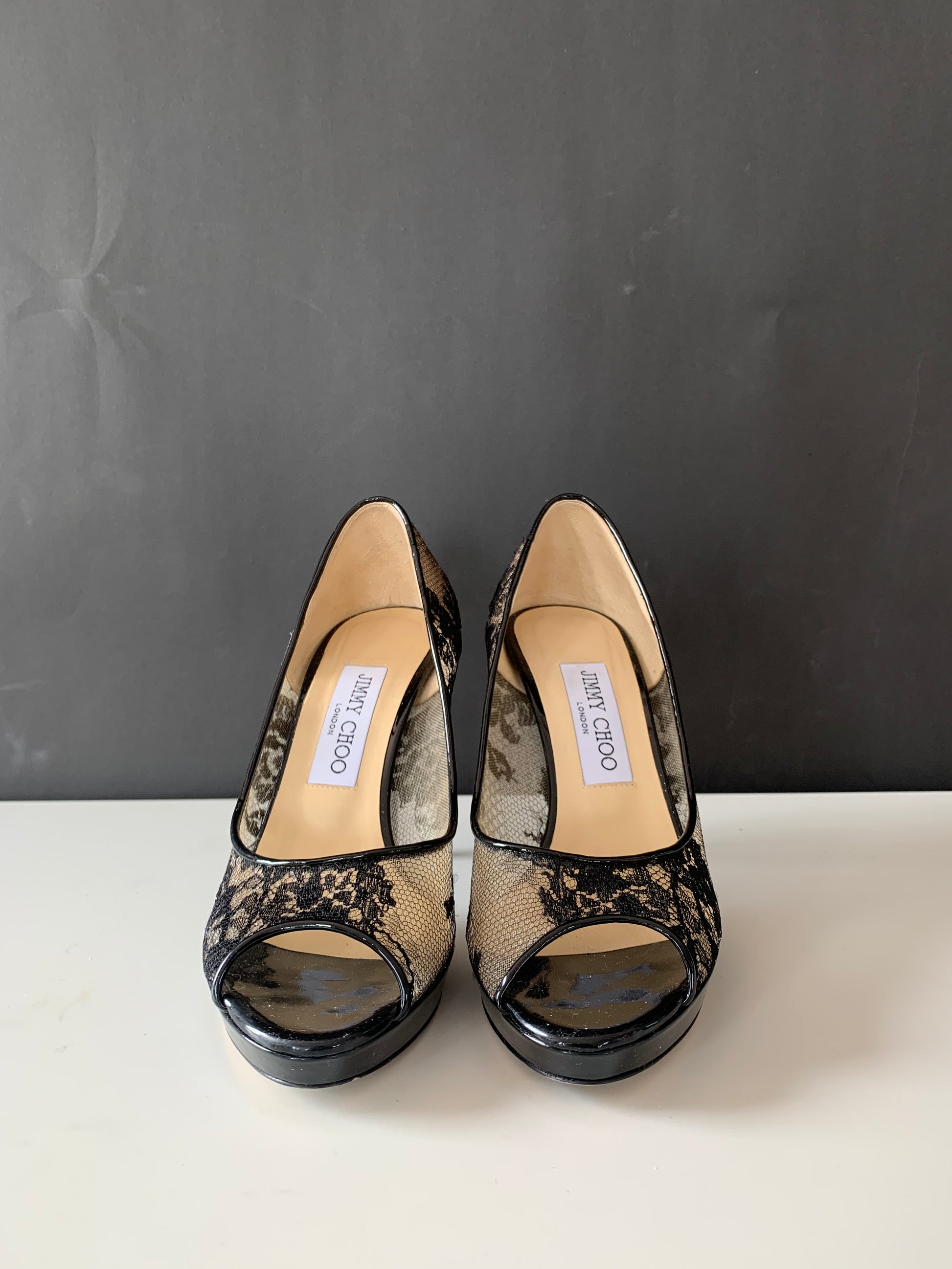 Jimmy Choo Luna Lace Peep Toe Pumps 37