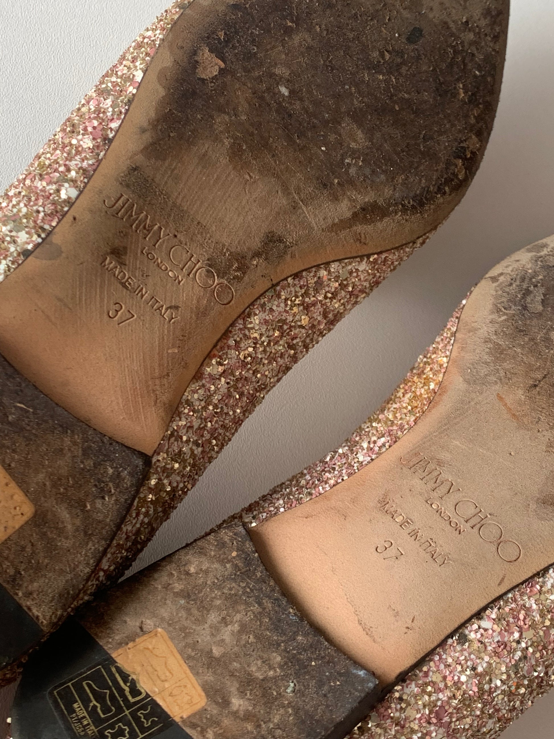 Jimmy Choo Glitter Gala Point Toe Ballerina Flats 37