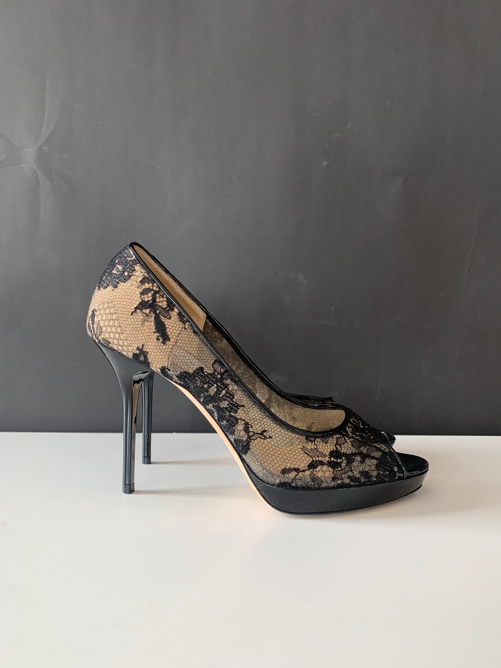 Jimmy Choo Luna Lace Peep Toe Pumps 37