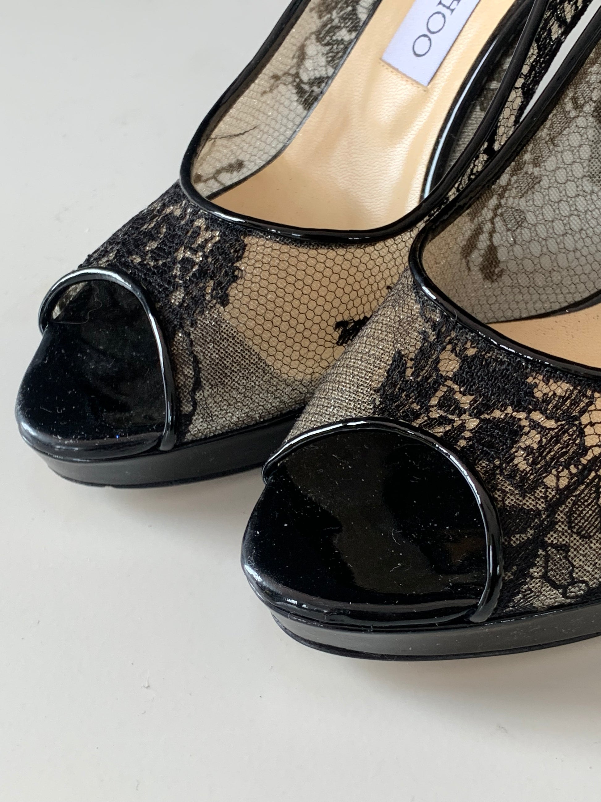 Jimmy Choo Luna Lace Peep Toe Pumps 37