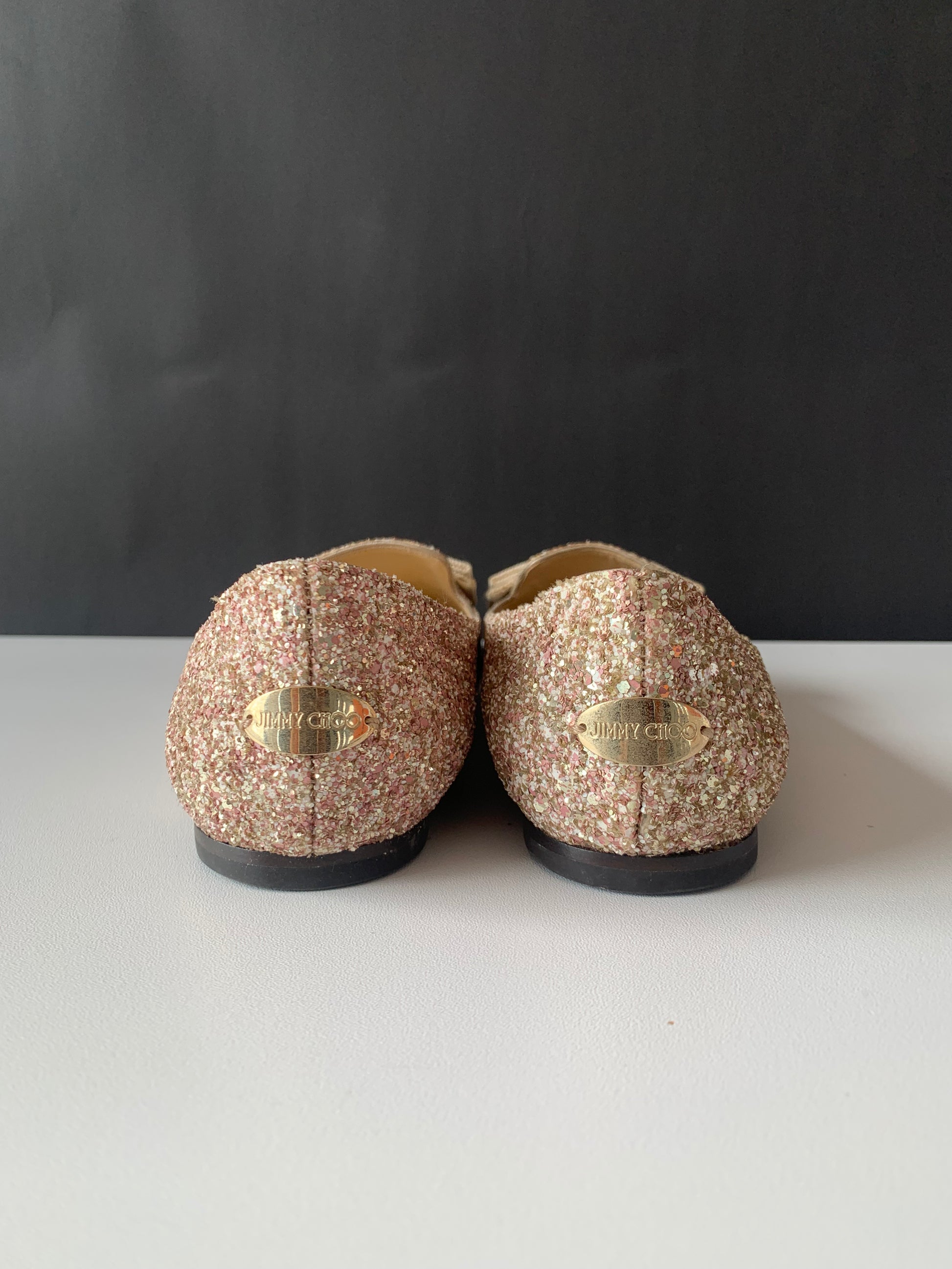 Jimmy Choo Glitter Gala Point Toe Ballerina Flats 37