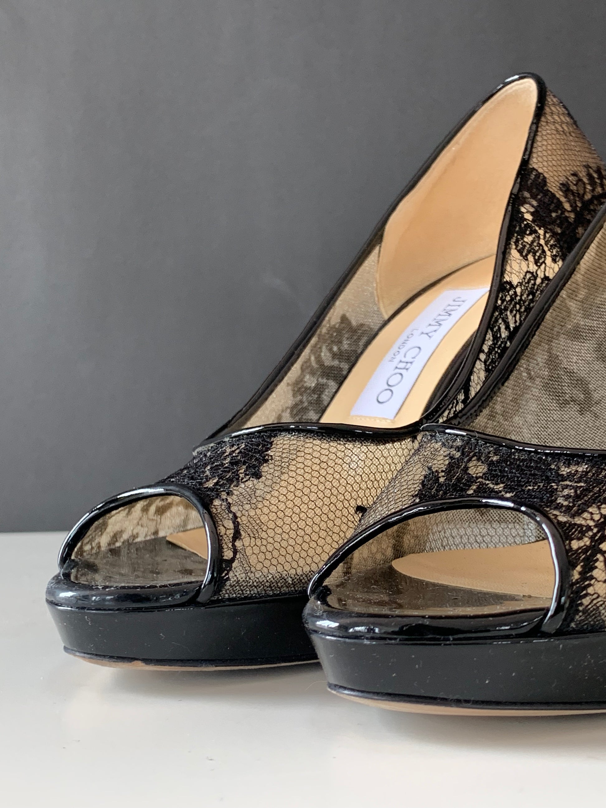 Jimmy Choo Luna Lace Peep Toe Pumps 37