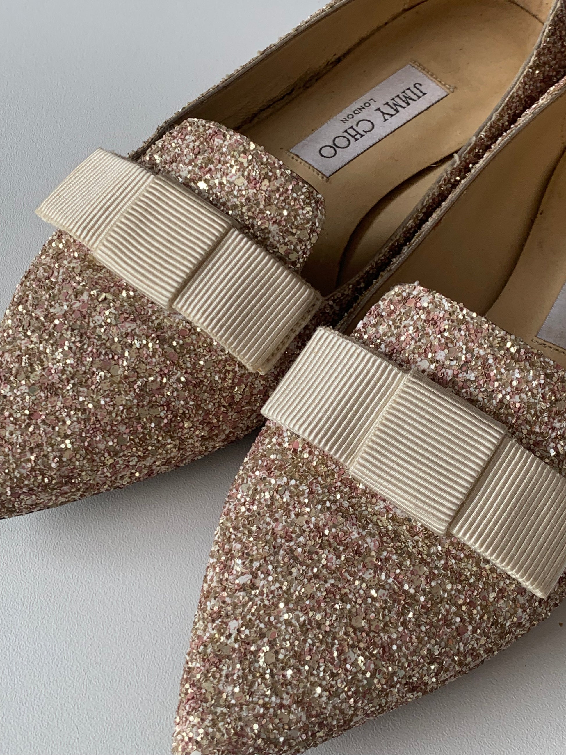 Jimmy Choo Glitter Gala Point Toe Ballerina Flats 37