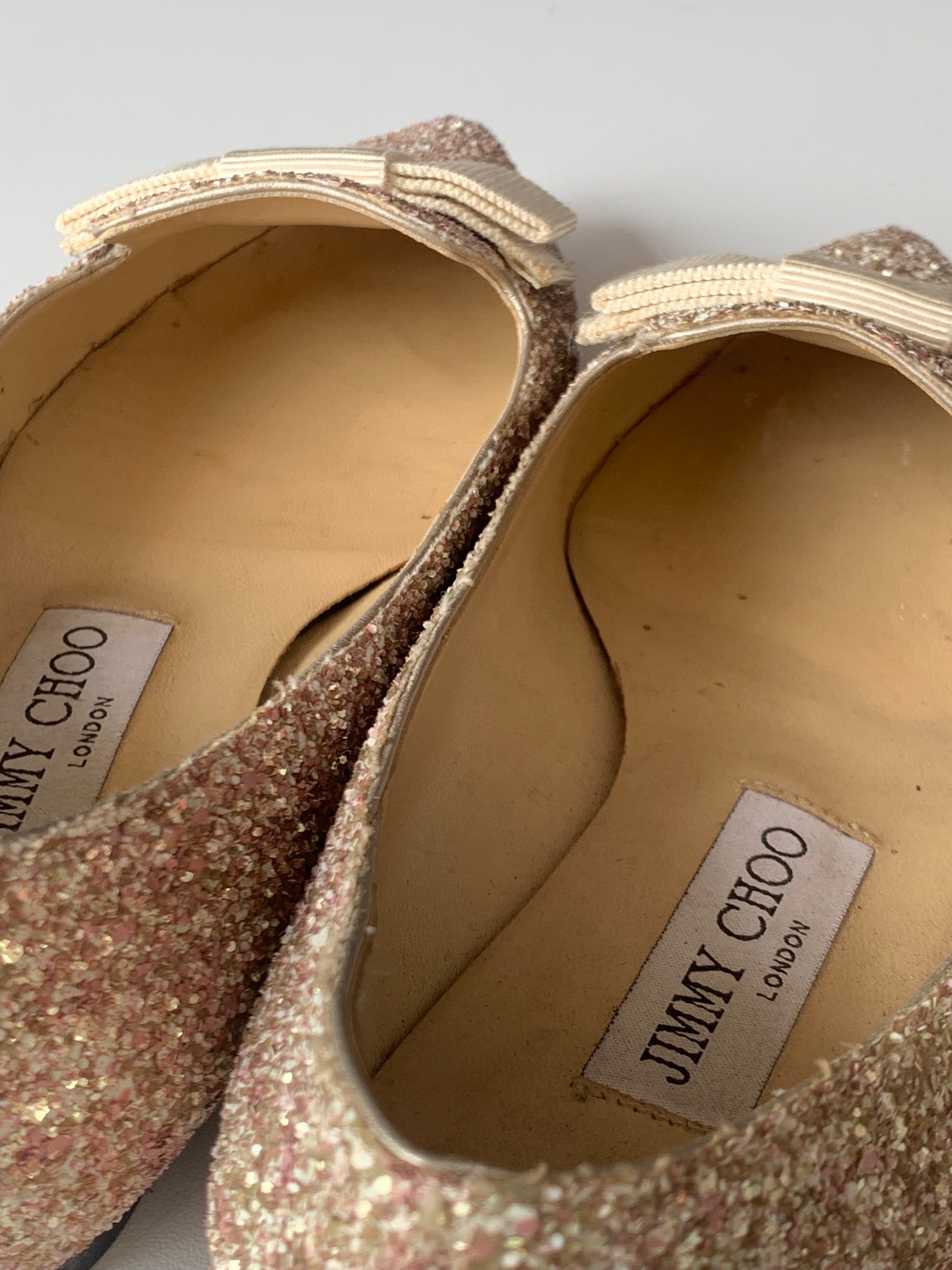 Jimmy Choo Glitter Gala Point Toe Ballerina Flats 37