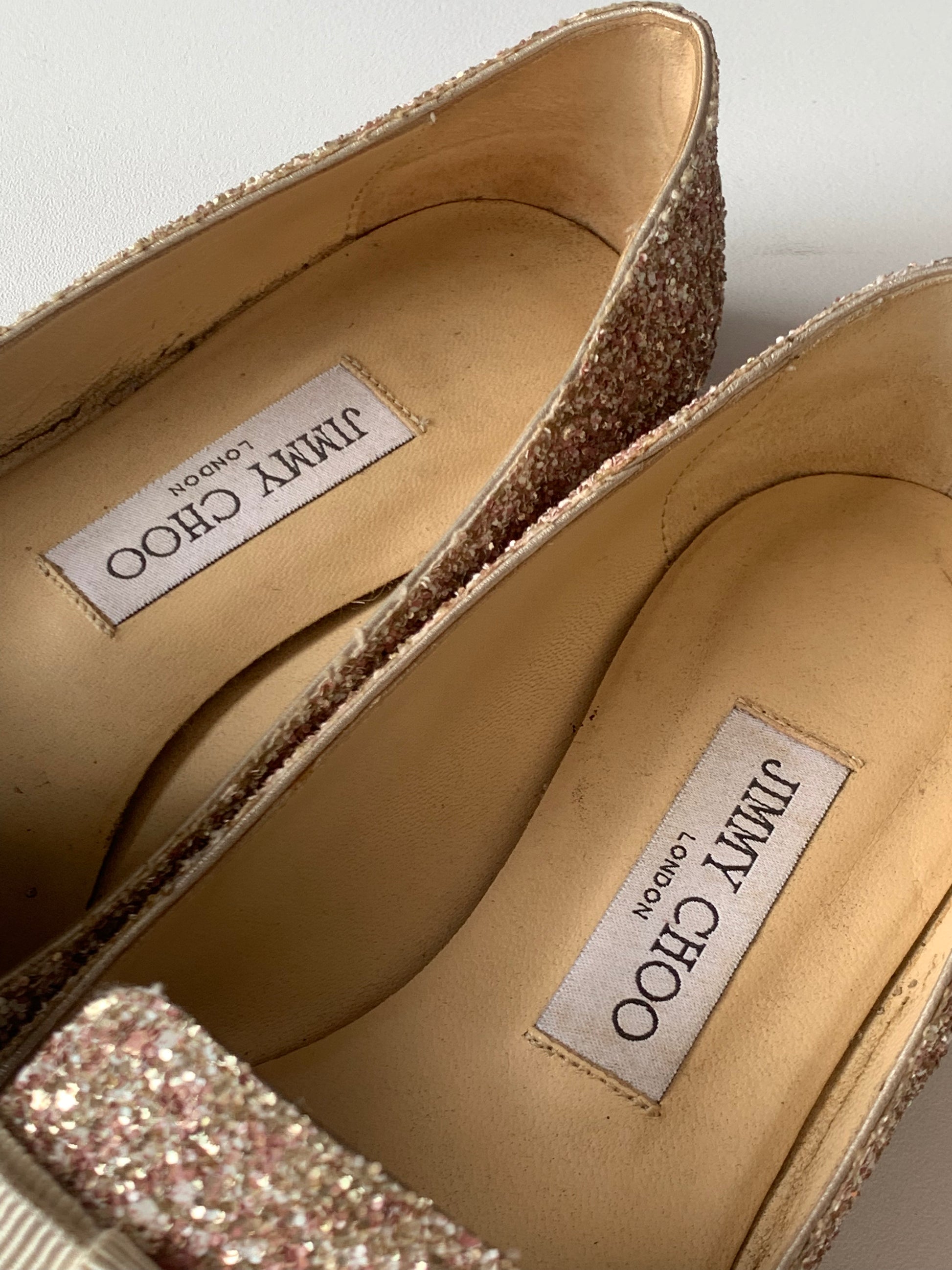 Jimmy Choo Glitter Gala Point Toe Ballerina Flats 37