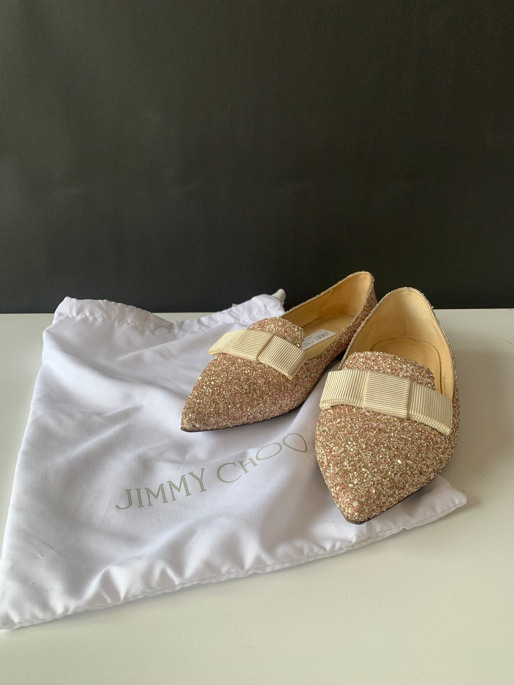 Jimmy Choo Glitter Gala Point Toe Ballerina Flats 37