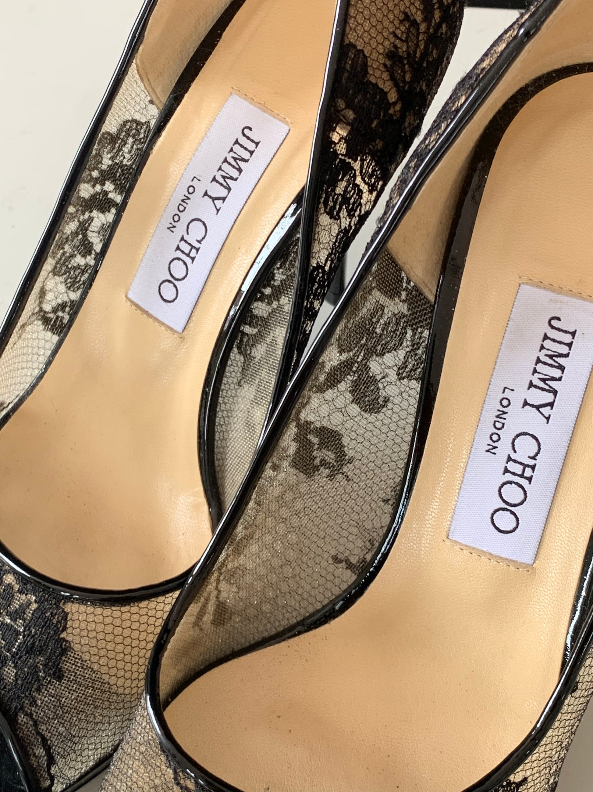 Jimmy Choo Luna Lace Peep Toe Pumps 37