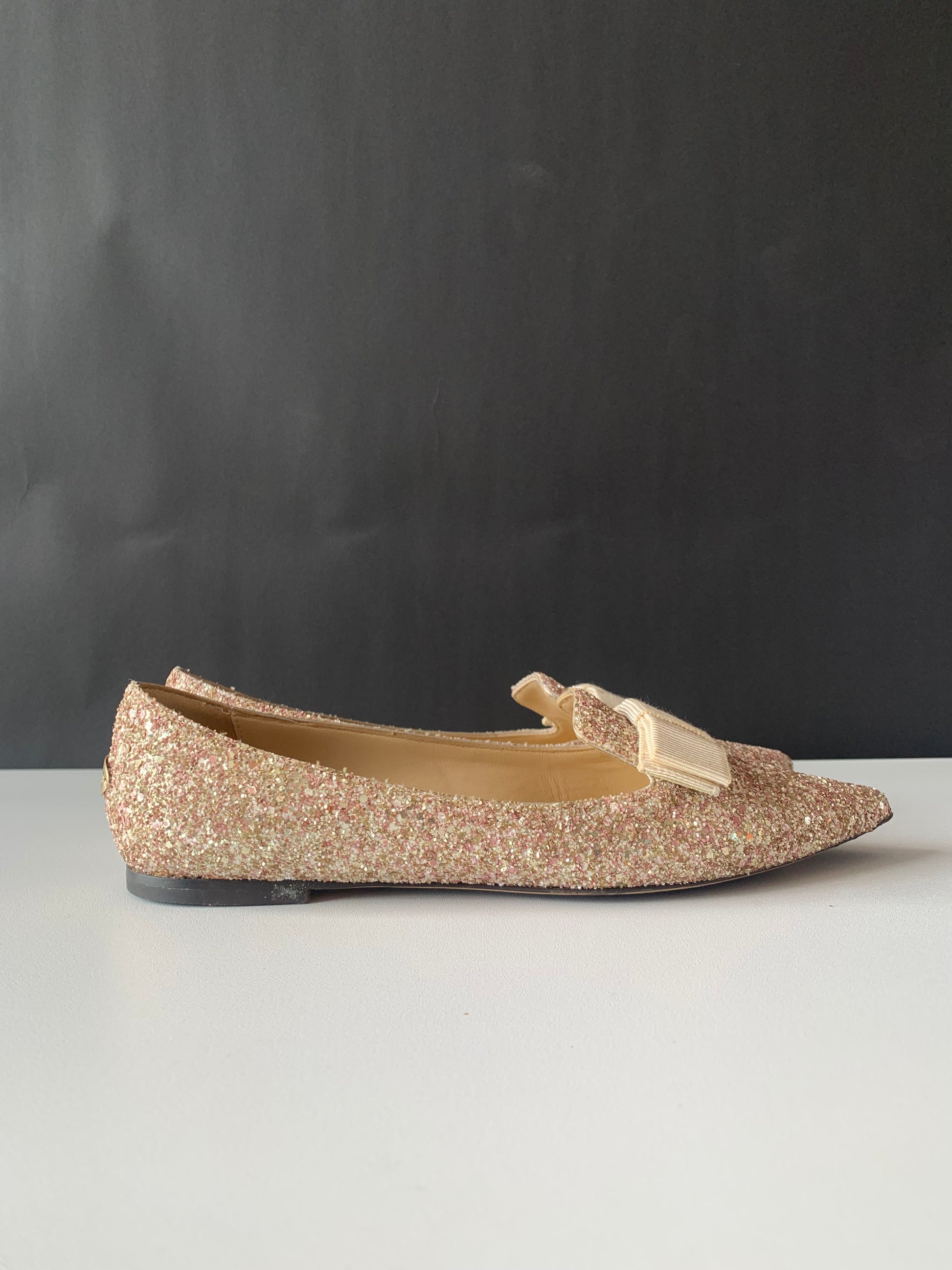 Jimmy Choo Glitter Gala Point Toe Ballerina Flats 37